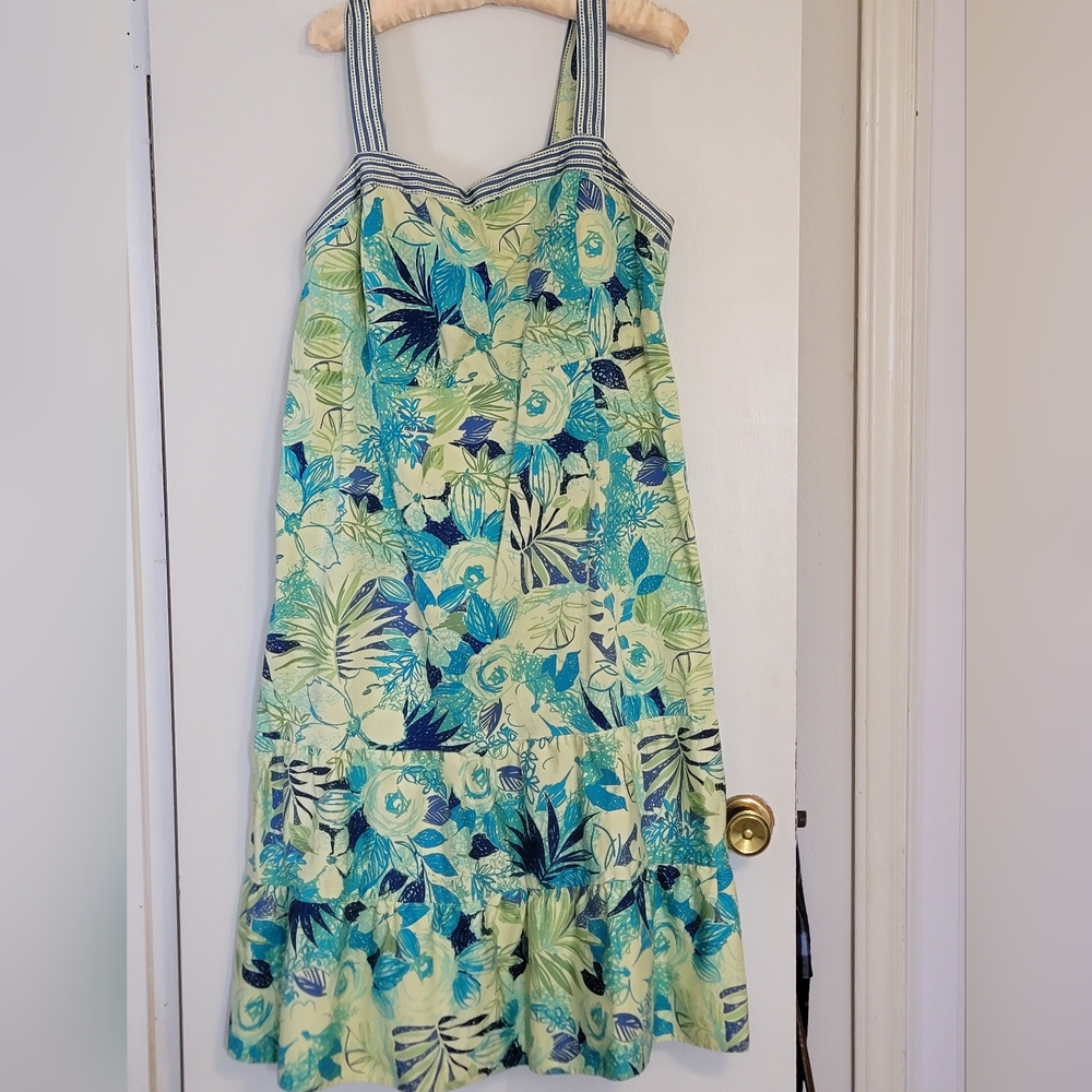 Madison Leigh Woman Babydoll Fit and Flair Tiered Midi Sundress Bold Tropical 24